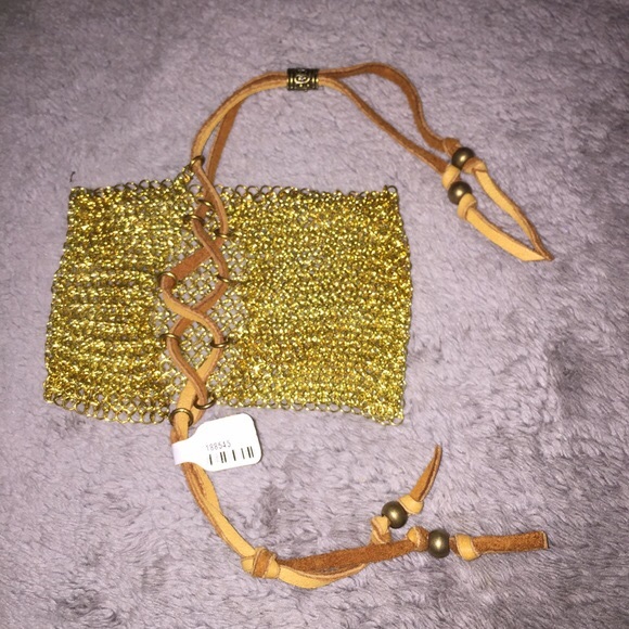 Free People Chainmail & Leather Cuff - Gold - Picture 4 of 4